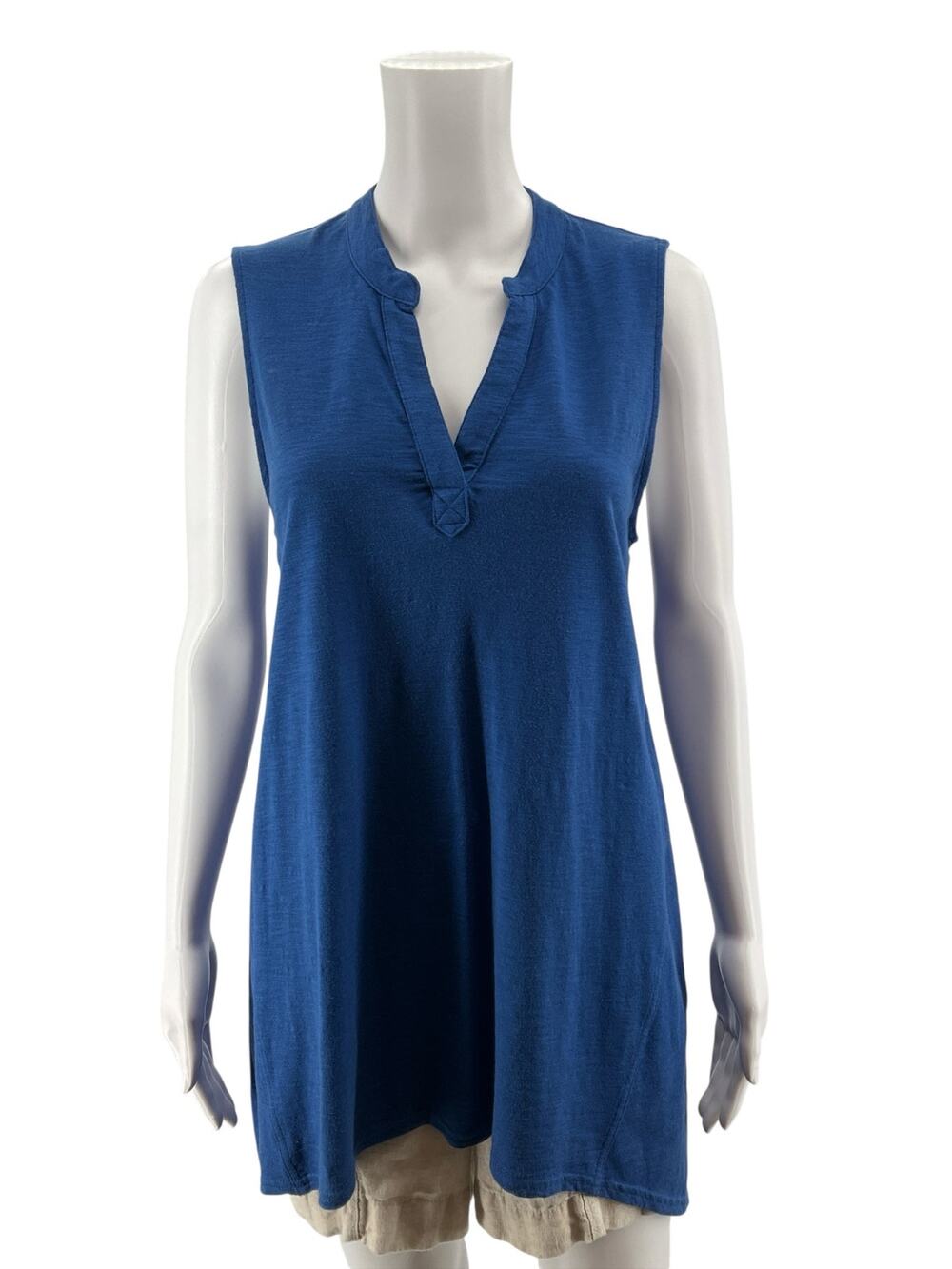 Chico's Navy Blue Cotton Modal Sleeveless V-Notch Tunic Top Size M (1)